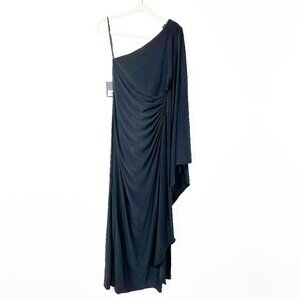 NWT Mac Duggal Draped One-Shoulder Jersey Gown Black XS #A0178